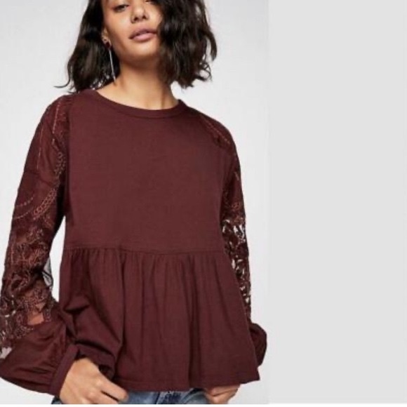 Free people embroidered gold and burgundy top - Picture 1 of 4